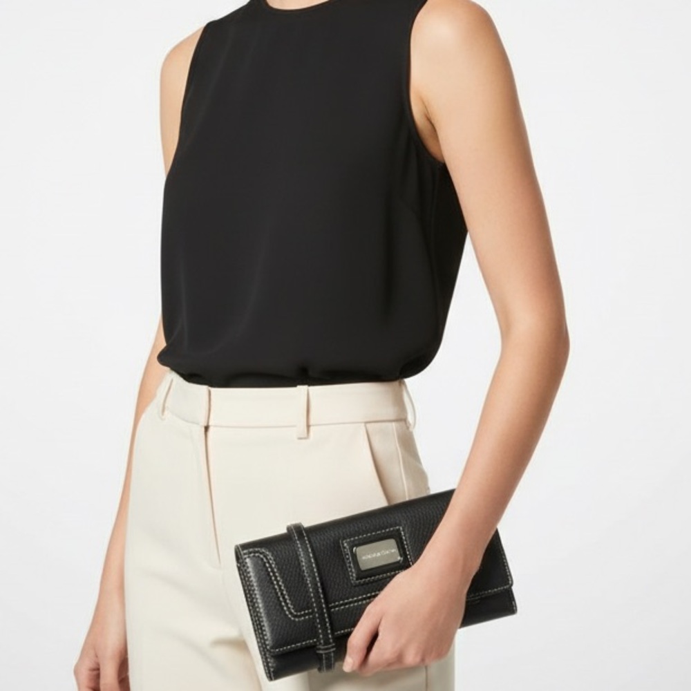 Michael Kors Black Leather Contrast Stitch Flap Wallet Clutch OS